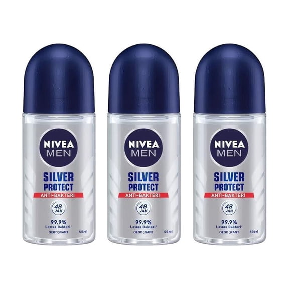 NIVEA Men Silver Protect Roll-On Deodorant 48H Odor Protection, Long-Lasting Freshness, Alcohol-Free, Quick Dry, 50ml Antiperspirant, Gentle on Skin, Men’s Body Care, Fresh Scent, Pack Of 3