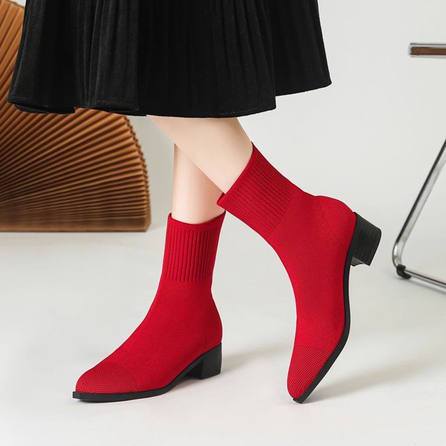 Bottes Chaussettes Décontractées Rouges pour Femmes à Bout Pointu et Talon Haut pour la Mode et le Soutien au Quotidien