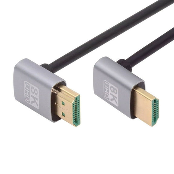 JSER HDMI 2.1 Ultra Thin HDTV Cable 8K 4K Hyper Super Flexible Slim Cord Down Angled to Up Angled 90 Degree Type-A for Computer HDTV