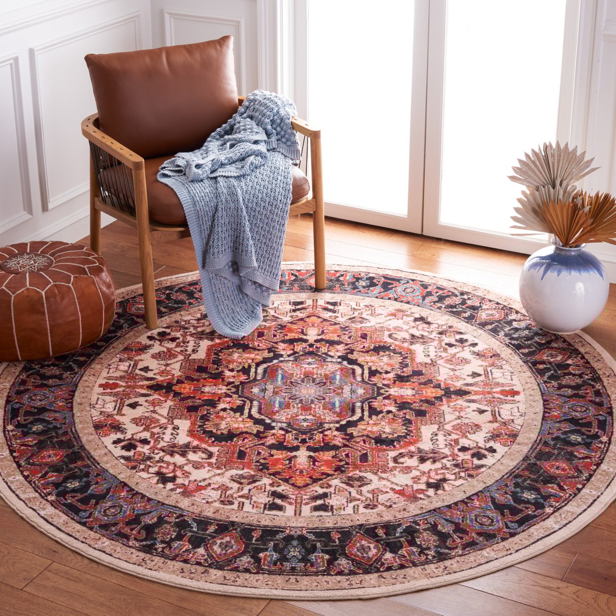 thumbnail image 2 of SAFAVIEH Riviera Ellie Medallion Polyester Machine Washable Runner Rug, Ivory/Blue, 2'2" x 9', 2 of 10