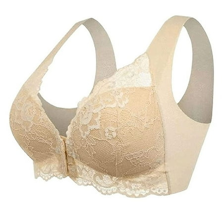 

TQWQT Front Buckle Large Size No Steel Ring Bras Big Breasts Small Comfortable Breathable Ladies Underwear Beige L
