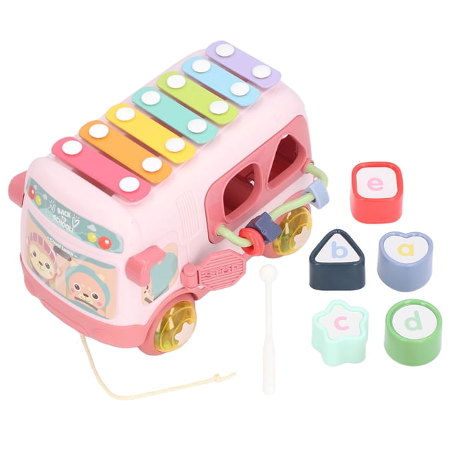 Jouet de Bus Musical, Rond Bord 3D Blocs Cultiver la Conscience Spatiale Bus de Musique Xylophone Perles Colorées pour l'Extérieur pour les Enfants Rouge