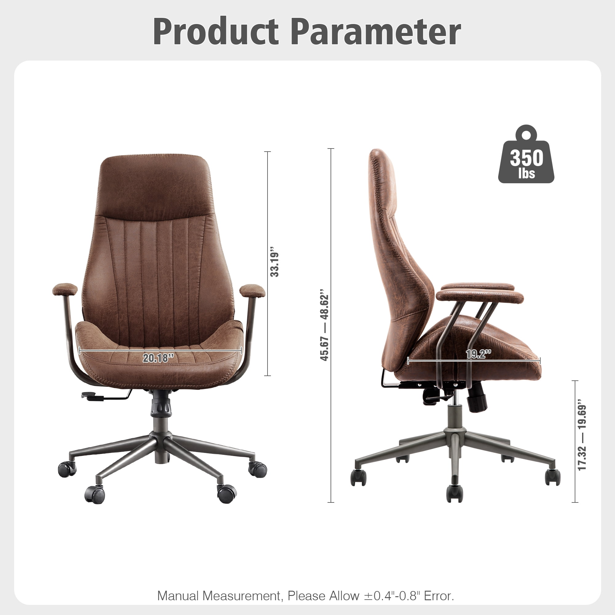 Ovios High Back Office Chair Ergonomic Height Adjustable Home Computer Chair Rolling Swivel Task Chairs with Suede Leather