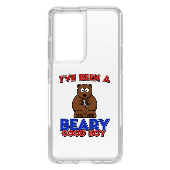 DistinctInk Clear Shockproof Hybrid Case for Galaxy S21 ULTRA 5G (6.8" Screen) - TPU Bumper Acrylic Back Tempered Glass Screen Protector - I've Been A Beary Good Boy