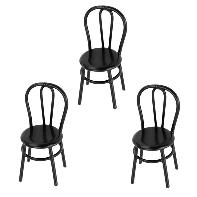 3 Pcs Chaises Miniatures à Dossier 1:12 pour Maison de Poupée, Modèle de Mobilier en Métal pour Placement Intérieur / Extérieur dans les Maisons de Poupée