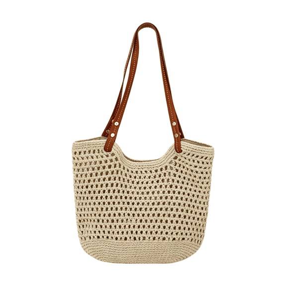 Bohemian Crochet Woven Tote Bag, Lightweight Breathable Beach Handbag, Large Capacity Fashion Shoulder Purse for Women Summer Outdoor Vacation Shopping