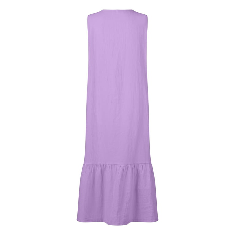 SXAURA Women s Summer Sleeveless Linen Overall Dress Casual Suspender Strap Midi Long Beach Dress S 5XL Walmart