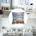 thumbnail image 5 of Acheng Ocean Square Cushion with Zipper Coastal Tropical Graphic Sunset Beachy Landscape with Seashell Starfish and Sea Waves Blue Purple Decorative Washable Sofa Bed Pillow Covers Set of 2 22x22in, 5 of 7