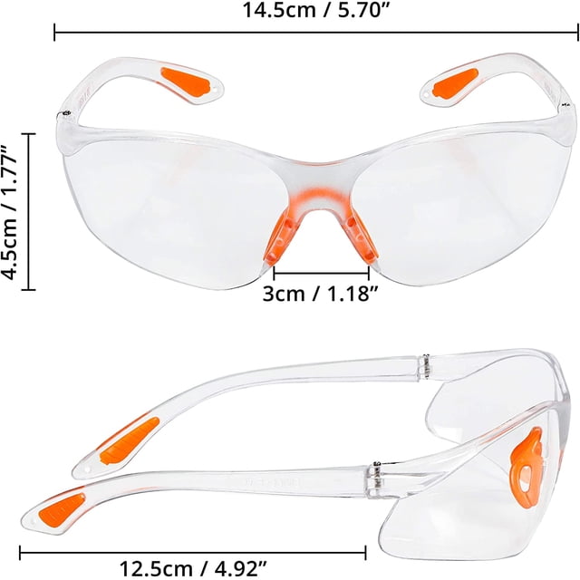 Paquete de 12 anteojos de seguridad transparentes, anteojos protectores con lentes de plástico, puente nasal y patillas de goma para mayor comodidad, anteojos transparentes PPE LingWen 8390612133619