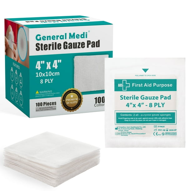 Sterile Gauze Pads 4" x 4" Individually Wrapped (50 Packs, 100 Pieces Total)