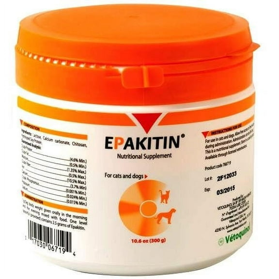 Vetoquinol Epakitin Chitosin-Based Phosphate Binder for Cats & Dogs – Renal Support Supplement Powder - 300g