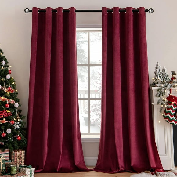 Cortinas navideñas MIULEE de terciopelo burdeos, 132 x 183 cm, 2 paneles