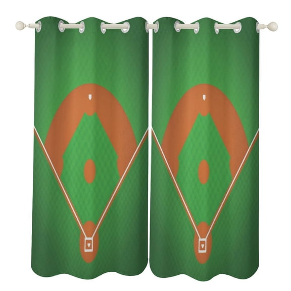 Modern Baseball Field Pattern (2)-2 Window Blackout Curtain 3d Printed Blackout Curtain Bedroom Living Room Hotel Window 2 Panel Shade