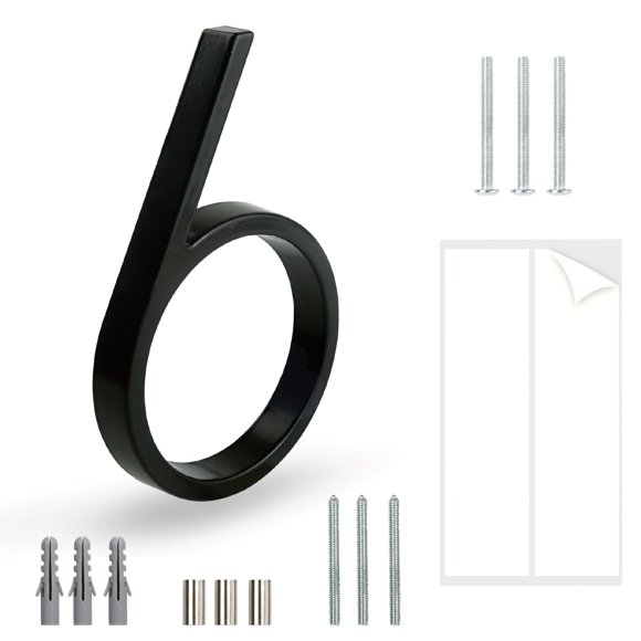 Placa de número de casa HASWARE flotante de aluminio negro de 5"