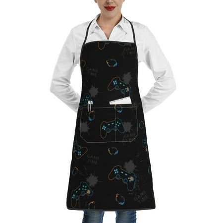 

Matuu Game Time for Adjustable Cooking Aprons for Women with Pockets Kitchen Aprons for Men Water and Oil Resistant
