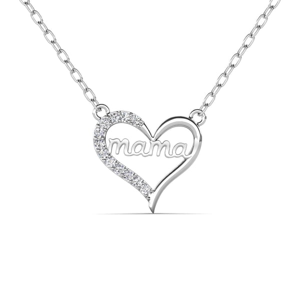 Cate & Chloe Louise 18k White Gold Plated Mama Heart Necklace with Simulated Diamonds for Women