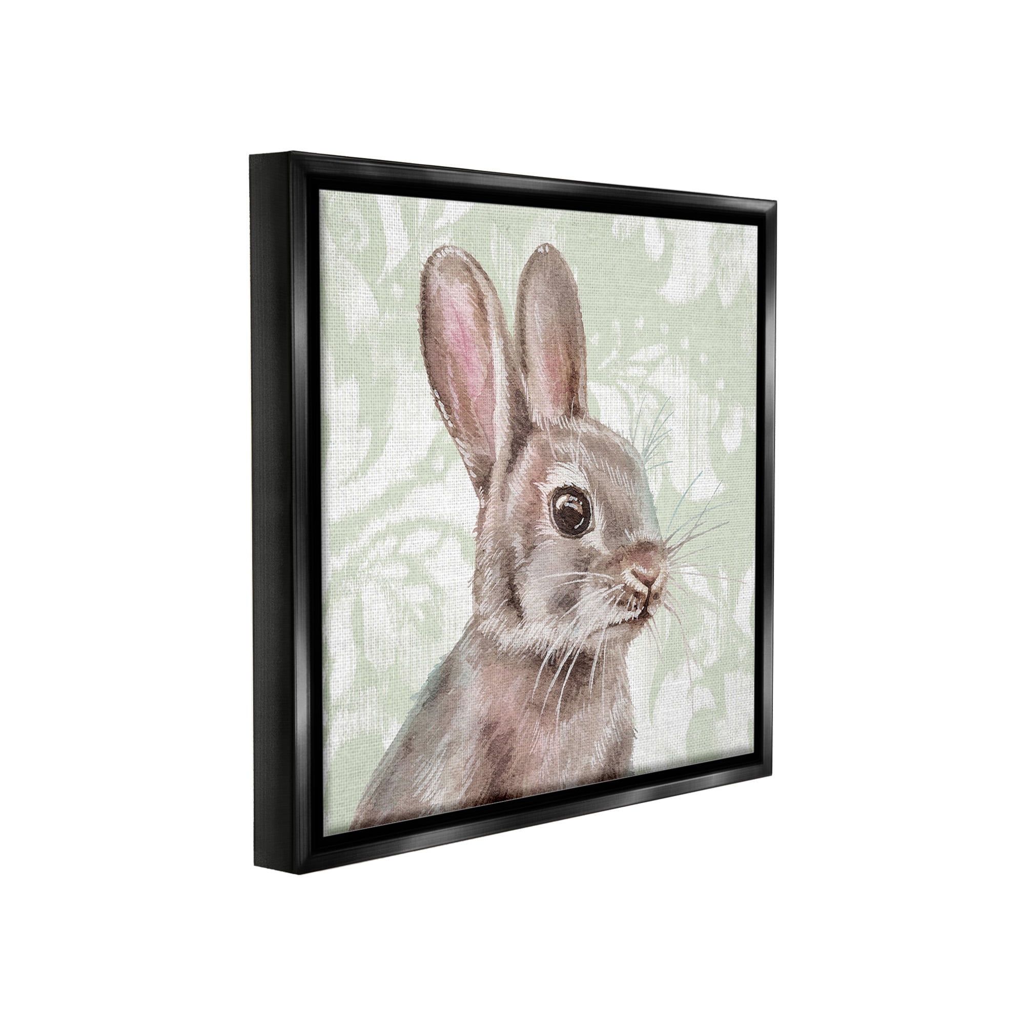 Stupell Industries Rabbit with Floral Pattern Animals & Insects Painting Black Floater Framed Canvas Art Print Wall Art, 25 x 25