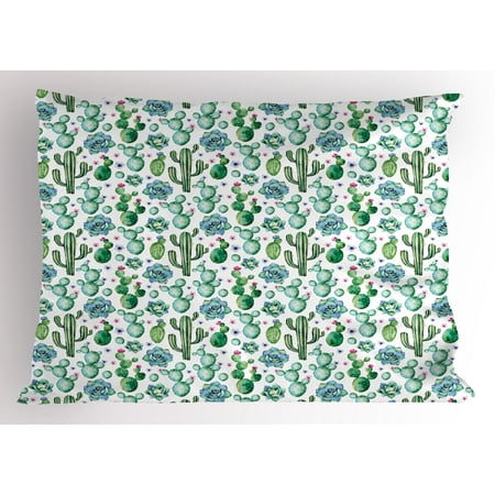 Hand Painted Pear Cactus Pillow Sham Hand Painted Style Exotic Plant Collection Saguaro Prickly Pear Succulents Spikes, Decorative Standard Size Printed Pillowcase, 26 X 20 Inches, Multicolor, by Ambesonne ()