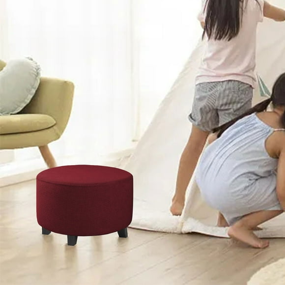 Housse d'Ottoman Basse Ronde de Couleur Unie Épaissie, Housse Élastique Intégrale pour Sofa, Protège-Canapé pour le Confort