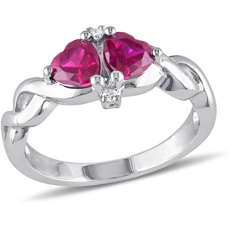 Tangelo 1-1/6 Carat T.G.W. Created Ruby and Diamond-Accent Sterling Silver Heart Engagement Ring