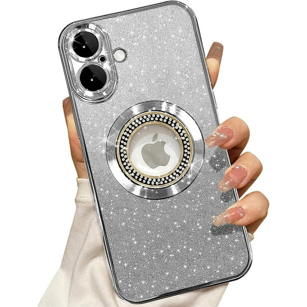 Funda magnética con purpurina para iPhone 16, compatible con MagSafe, protección total, delgada, a prueba de golpes y arañazos, con protector de lente de cámara y red antipolvo para mujer