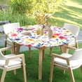 thumbnail image 3 of Spring Summer Floral Round Fitted Tablecloth with Elastic Watercolor Flower Outdoor Circle Table Cloth for 40-44" Tables Colorful Stretch Waterproof Washable Table Cover for Picnic Dining Party Decor, 3 of 8