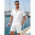 thumbnail image 2 of RICHCOIN Mens 2 Piece Outfit Summer Beach Short Sleeve Button Down Shirts and Shorts Vacation Sets for Men, 2 of 7
