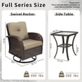 thumbnail image 3 of 3 Piece Patio Furniture Set, 2 Outdoor Swivel Rocking Chairs with Side Table, All-Weather Brown Rattan Bistro Set with Thick Cushions for Porch, Deck, Poolside, 3 of 9