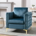 thumbnail image 2 of Modern Upholstered Accent Armchair Tufted Button Club Chair with Metal Legs, Living Room Single Sofa Chair Velvet Lounge Armchair with Nailhead Trim, Teal, 2 of 8