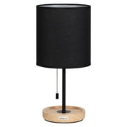 Haitral Black Contemporary Desk Lamp with Wooden Base, Fabric Shade, Metal Frame