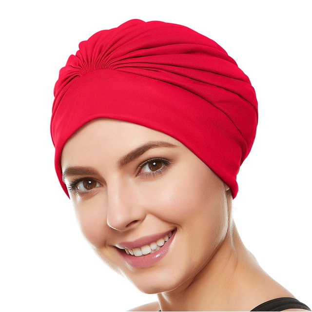 Beemo Gorros de Natación para Mujer Turbante de Natación Poliéster Látex Forrado Plisado para Damas - Rojo