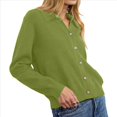 thumbnail image 2 of Suéter de Cuello de Solapa para Mujer, Chaqueta de Punto con Botones y Abertura Frontal, Cárdigan de Larga con Botones Verde M, 2 of 7