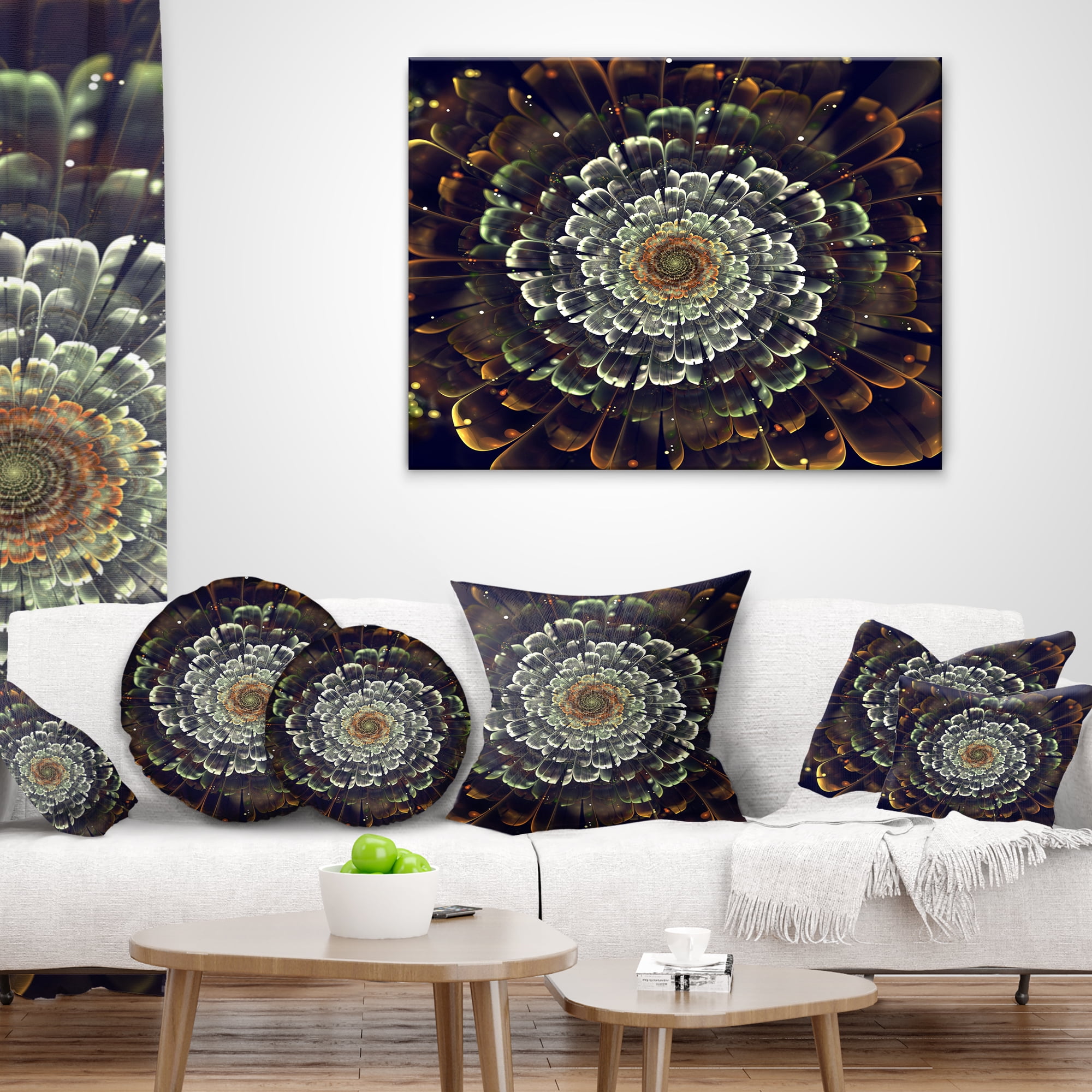 Designart Silver Metallic Fabric Flower - Abstract Throw Pillow - 12x20