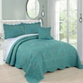 thumbnail image 2 of Home Soft Things 4-Piece Reversible Damask Embroidery Bedspread Set, Teal, Queen 90"x90", 2 of 5