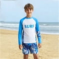thumbnail image 2 of Boys Long Sleeve Swim Shirt and Trunks UPF 50 Sun Rash Guard Swimwear for Kids Beach Pool Hawaiian Print Crew Neck Split Swimsuit Sky Blue 11 Years-12 Years, 2 of 6