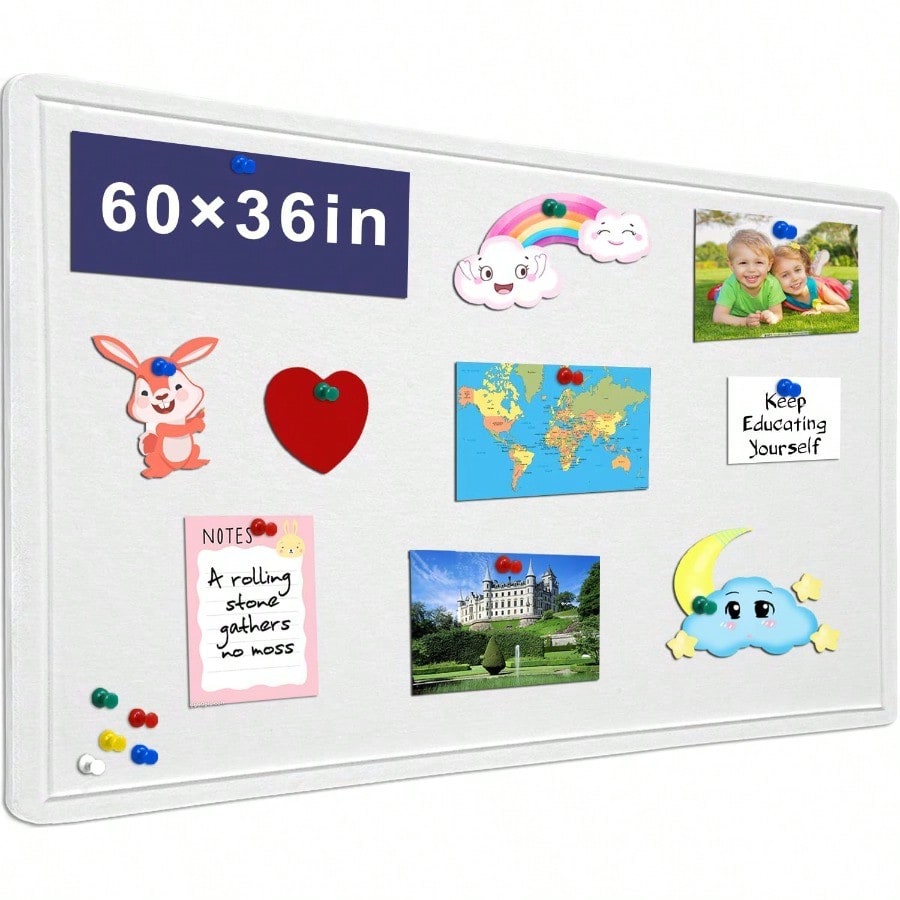 Large Bulletin Board 60 X 36 inches Decorative Felt Pin Board 5' x 3' Cork Board Alternative for Wall Foldable Photo Board SelfAdhesive Vision Board Prayer Board with 30 Pushpins Warm White