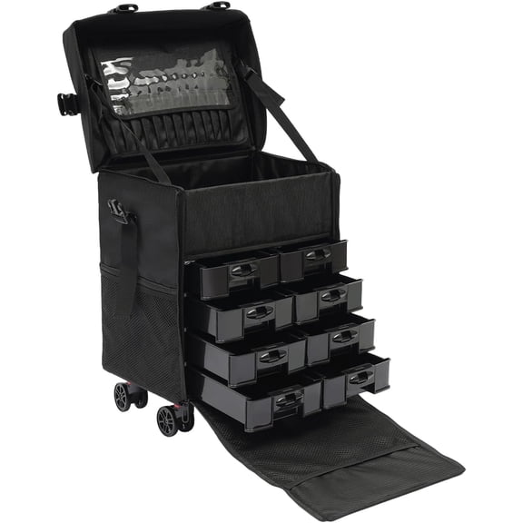 Rolling Makeup Case, Hand-pulled makeup case with 8 removable drawers, professional makeup train case with Universal wheels and Straight Insert Buckle, Cosmetic Case Trolley for Makeup artist