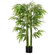 HOMCOM 1,2 m Artificielle Bambou Arbre Faux Plante décorative en pot de pépinière pour intérieur extérieur Décoration