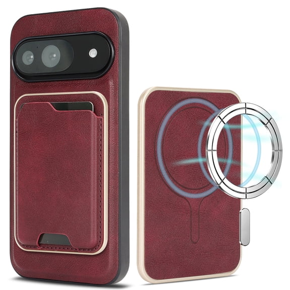 Allytechgroup for Google Pixel 8A Case 2024 with Credit Card Holder [Compatible with Magsafe Wireless Charging] Slim PU Leather Magnetic Wallet Back Case Soft TPU Bumper Shell Shockproof Cover,Winered