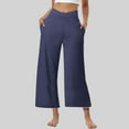 thumbnail image 2 of FUNUONY Womens Cropped Yoga Sweatpants Wide Leg High Waisted Lounge Pajamas Pants Comfy Workout Loose Pants with Pockets Solid Color Loose Sports Pants High Waist Pants Navy L, 2 of 6