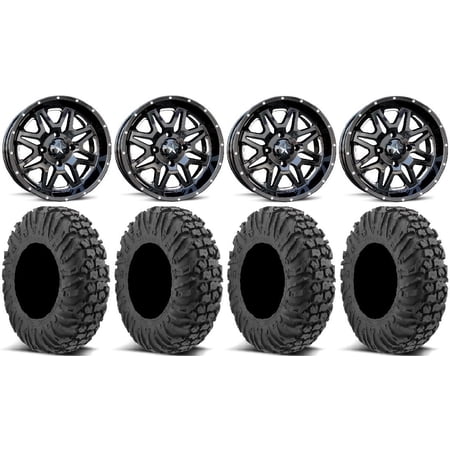 MSA Black Vibe 14 UTV Wheels 27 MotoVator Tires Kawasaki Mule Pro FXT