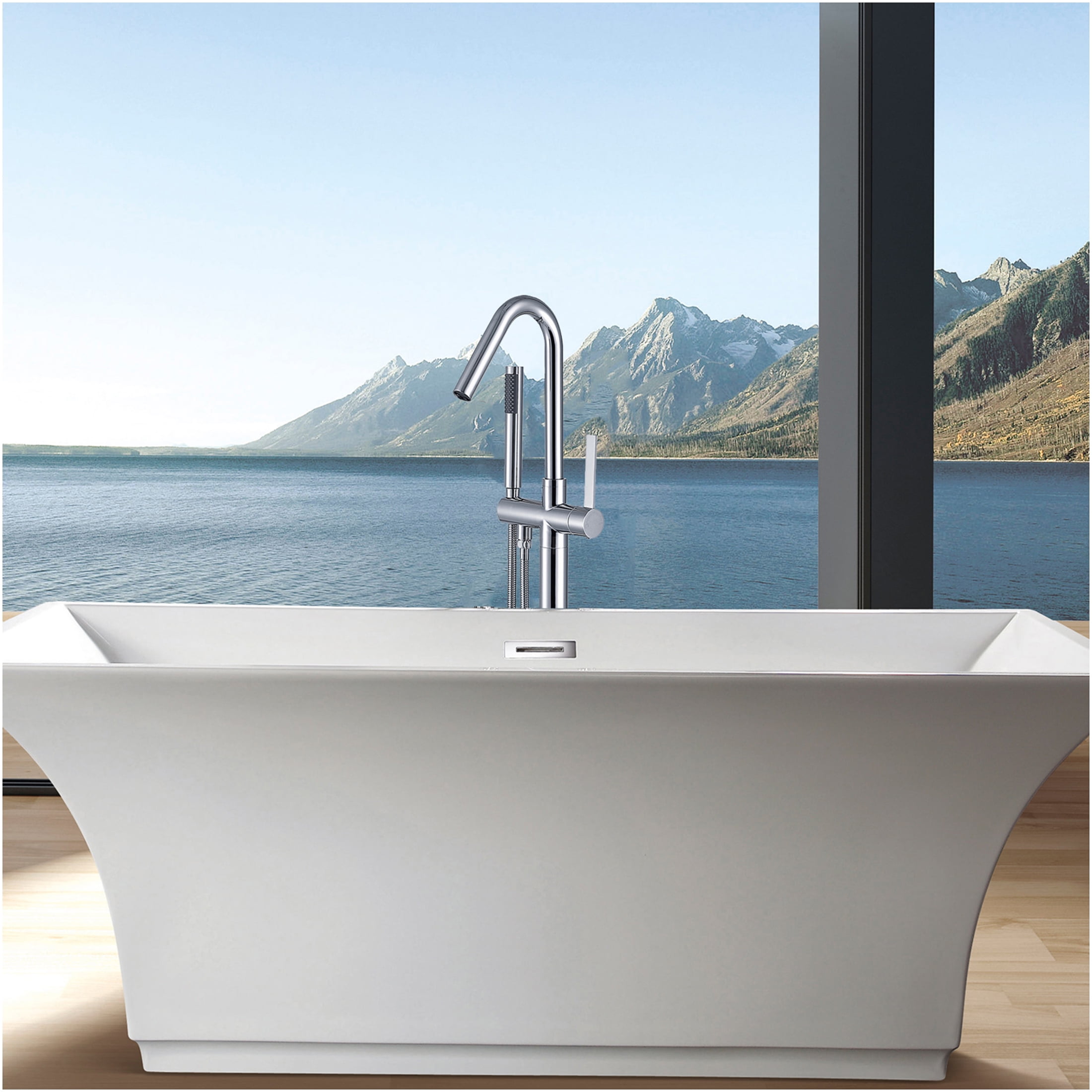 JERFIT Freestanding Modern Bathtub Faucet with Hand Shower, Chrome Finish, 3.9 GPM High Flow, Durable Metal Construction for Bathroom
