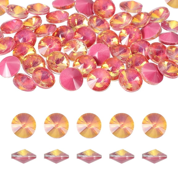 Uxcell 50 Pcs Pointed Back Rhinestones, 6mm Round Faceted Crystal Rivoli Rhinestone, Glass Cabochon Cubic Zirconia Stone Gemstone for Nails Arts Clothes DIY Decoration, Purple Pink