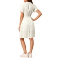 thumbnail image 4 of Allegra K Women's Notched Lapel V Neck Elastic Waist Shirt Dress with Pockets, 4 of 7