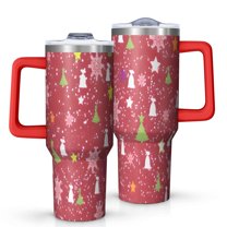 Red Christmas Snowflake Tree and Star Pattern Tumbler with Handle and Lid,40oz Double Wall Vacuum Insulated Tumbler,Cups Gift for Women and Men