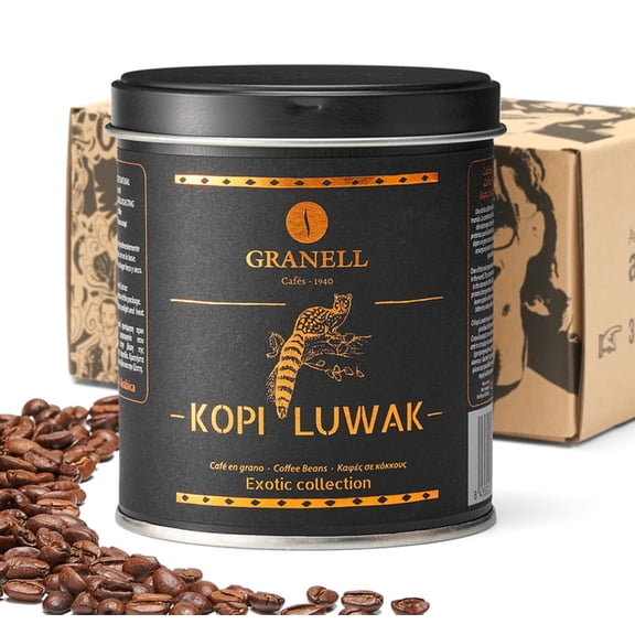 Kopi Luwak Coffee Beans, Premium Civet Coffee Luwak Whole Bean, Black Ivory Rich Bold Aroma, From Indonesia, Ultra Smooth Finish, Cafés Granell 100g