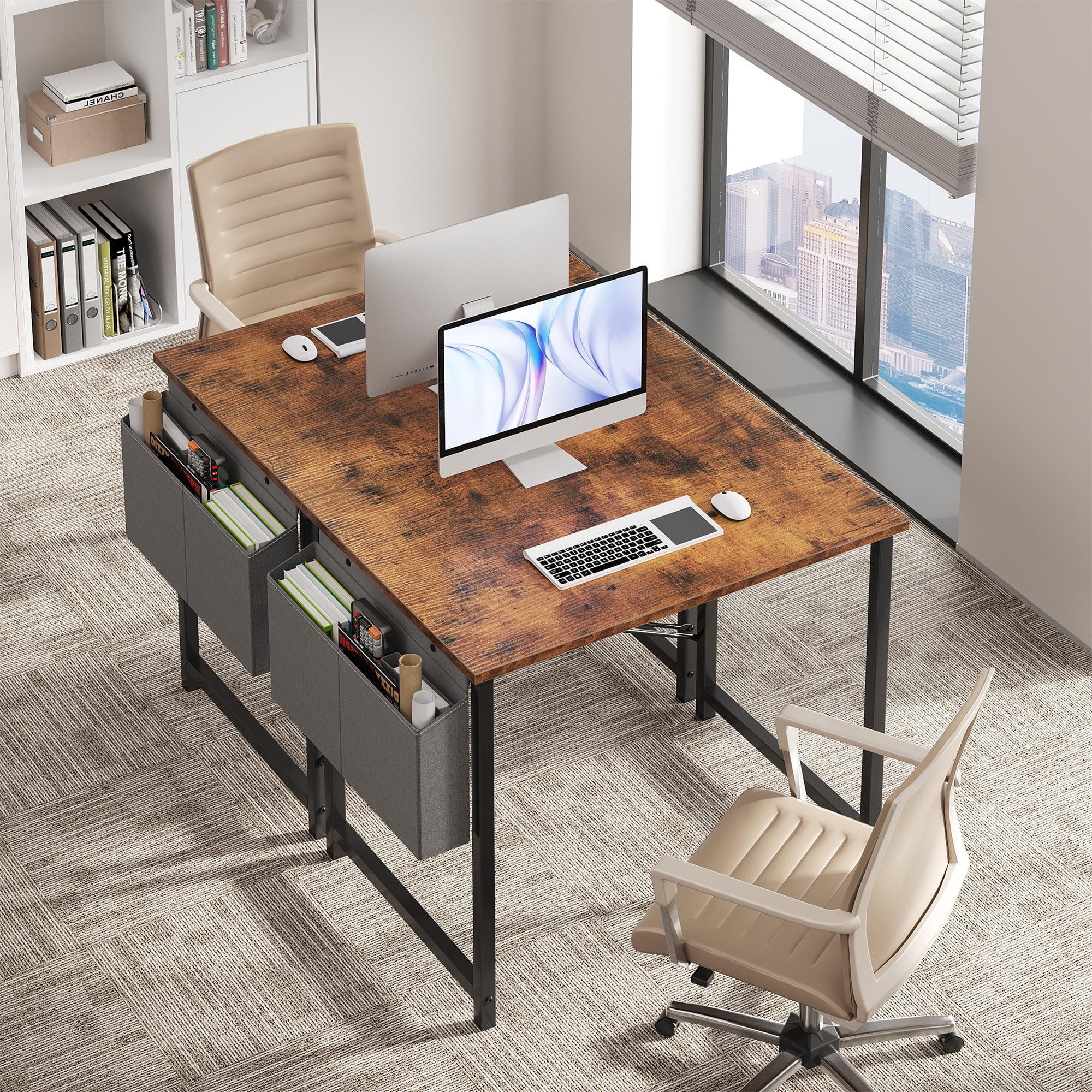 Gianna 31" Computer Desk with Metal Frame, Waterproof Surface and Storage Bag – Perfect for Office Use, Rust Brown