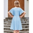 thumbnail image 6 of Oudiya Girls Butterfly Sleeve Summer Dress A-Line Casual Swing Twirl Skater Dress with 2 Pockets for Kids, 13Y, 6 of 9