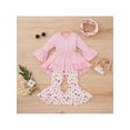 thumbnail image 2 of Kiapeise Toddler Baby Girl Outfits Ruffle Long Sleeve Dress Tops Bell Bottom Flared Pants Scarf Clothes Set, 2 of 9