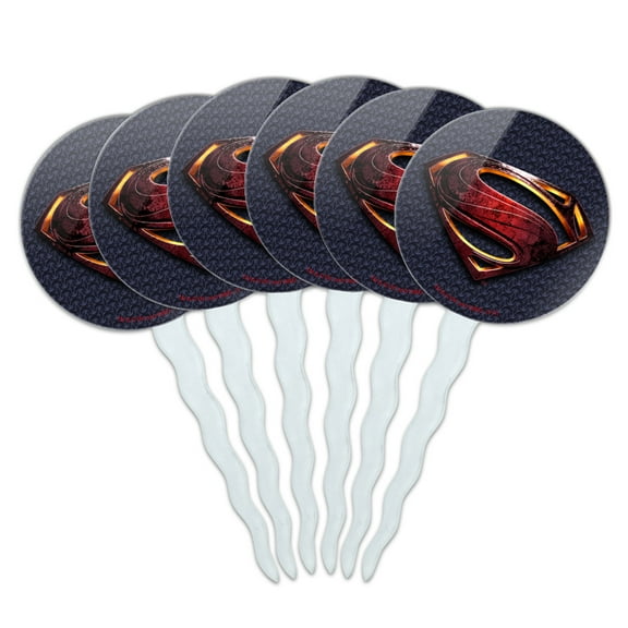 Justice League Movie Superman Logo Cupcake Picks Toppers Decoration Set of 6